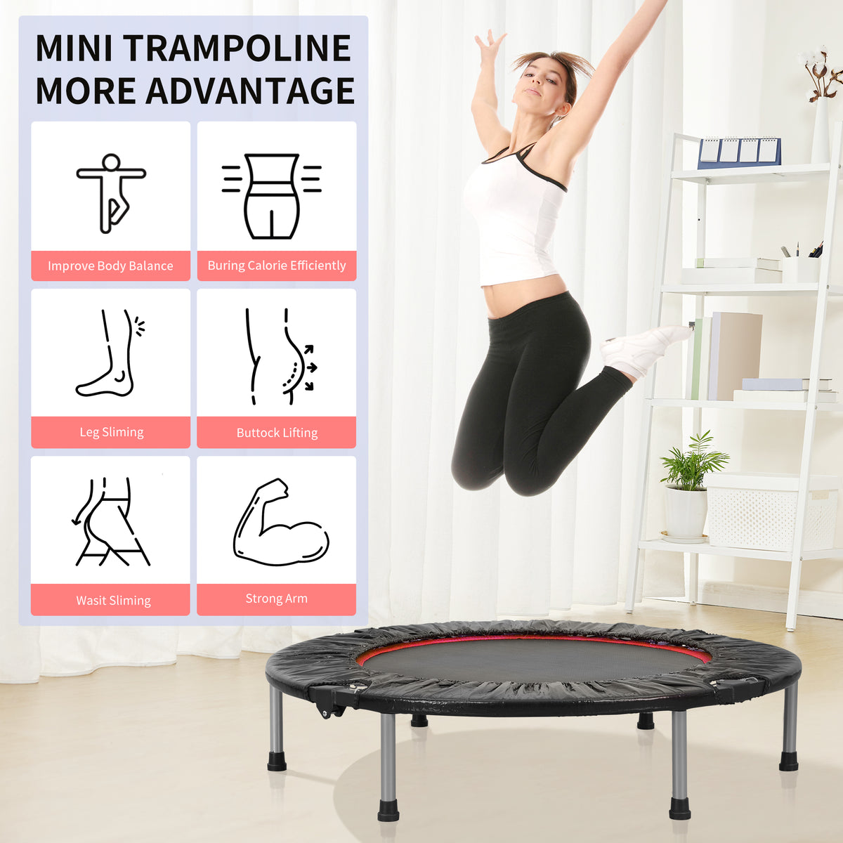BestHFit 40'' Mini Trampoline Rebounder Trampoline for Adults Foldable Fitness Trampoline Indoor Outdoor Workout 200 LBS Weight Capacity