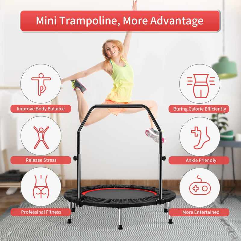 ZENOVA 40" Mini Trampoline, Rebounder Trampoline for Adults,Fitness Trampoline Indoor with Adjustable Bar Rebounder Trampoline Jumping Workouts 330LBS Weight Capacity