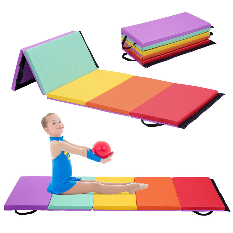 ZENOVA Gymnastics Mat 5-panel folding exercise mat 6’x2’x1.8”Lightweight Portable Kids’Tumbling Mat with Carrying Handles for Home Gym Workout & Active Play