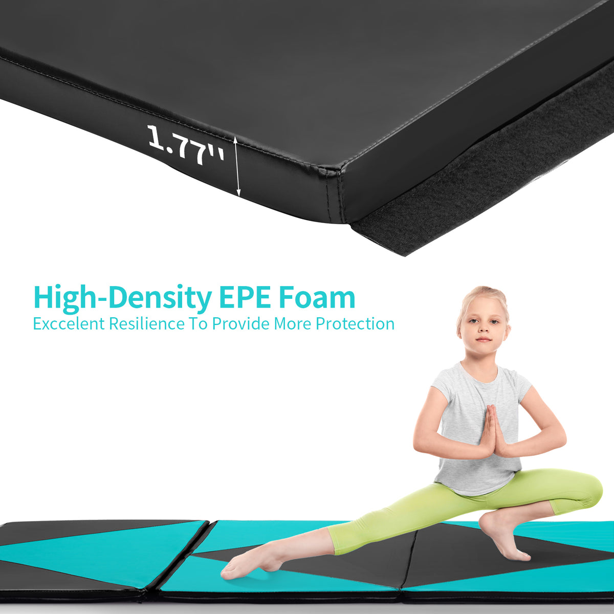 BestFit Gymnastics Mat Tumbling Mat for Kids 3'x6'x1.7'' Thick Gym Workout Mats Foldable Exercise Mat Floor Mat