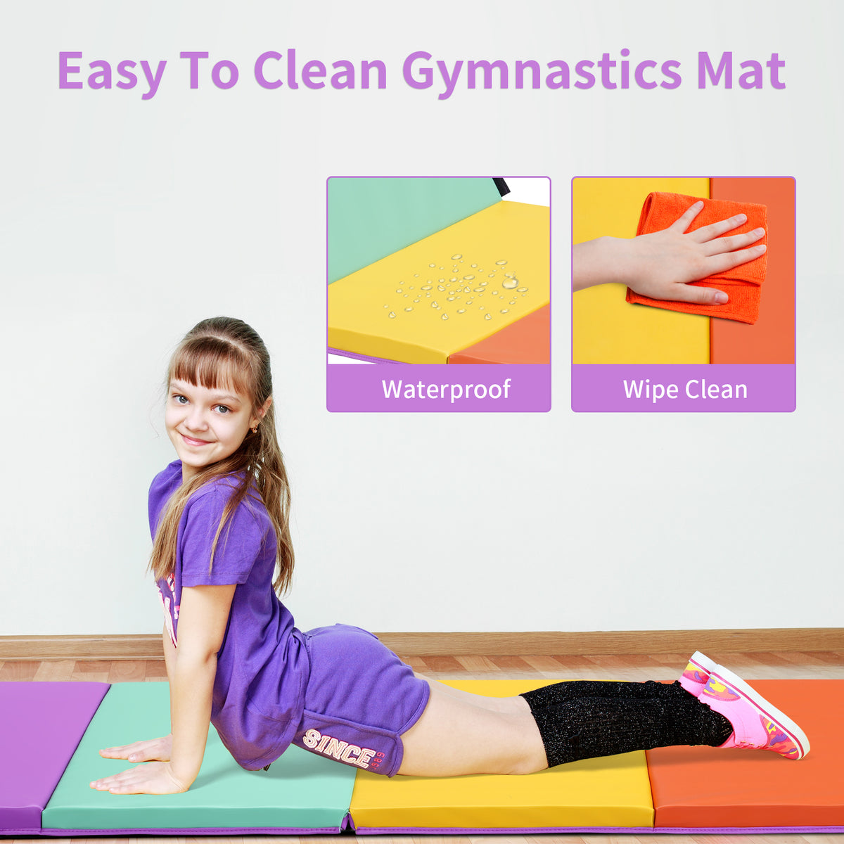ZENOVA Gymnastics Mat 5-panel folding exercise mat 6’x2’x1.8”Lightweight Portable Kids’Tumbling Mat with Carrying Handles for Home Gym Workout & Active Play